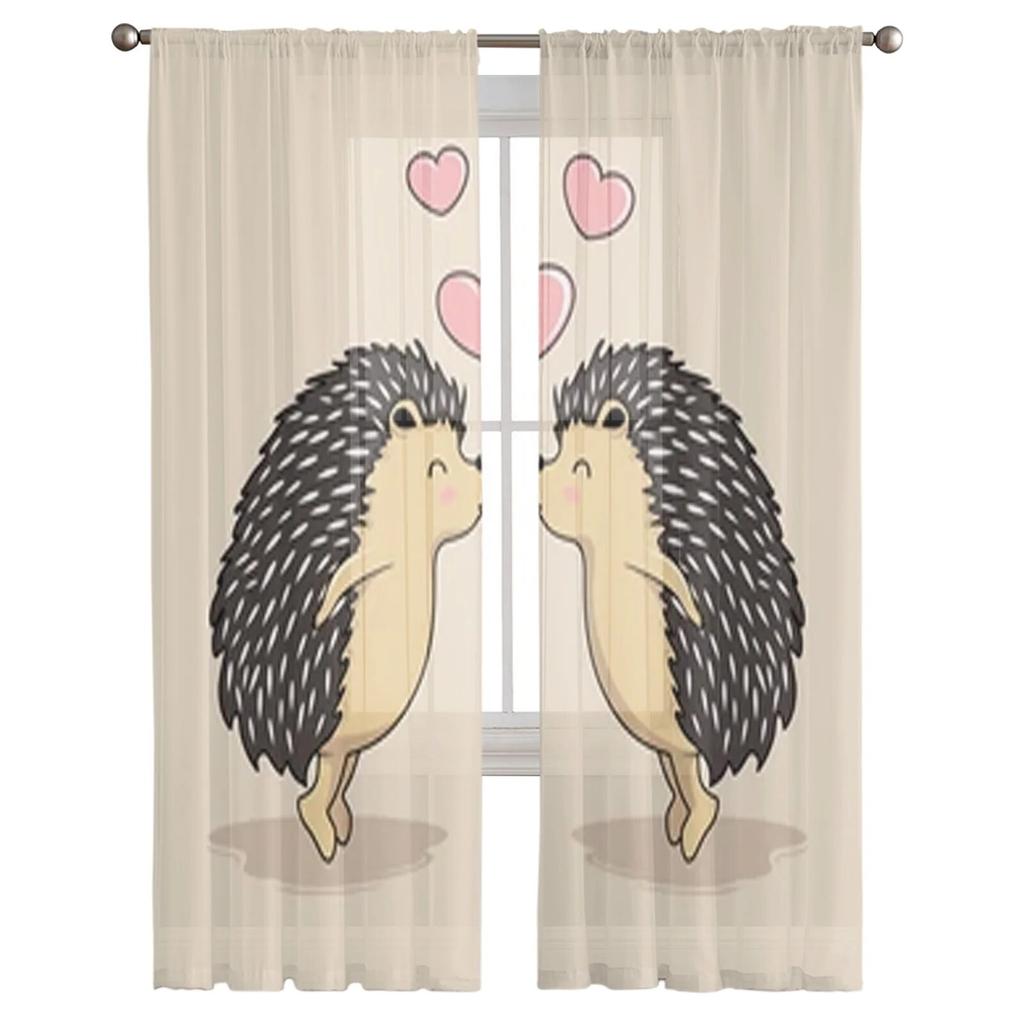 Jeż Kreskówkowy Przezroczyste Zasłony Sypialnia Woalowa Zasłona Salon Okno Przezroczyste Zasłony Kuchnia Tiulowe Draperie