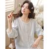 Qingmu Women's Gauze Nine Sleeve Pants Home Clothes Set