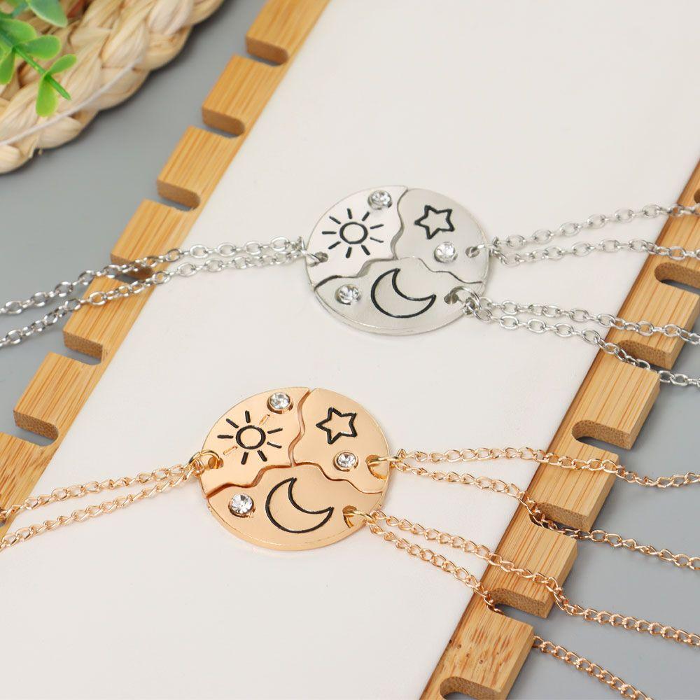 Collier d'amitié avec pendentif BFF incrusté de strass pour homme et femme, motif soleil, lune, nuage, étoile