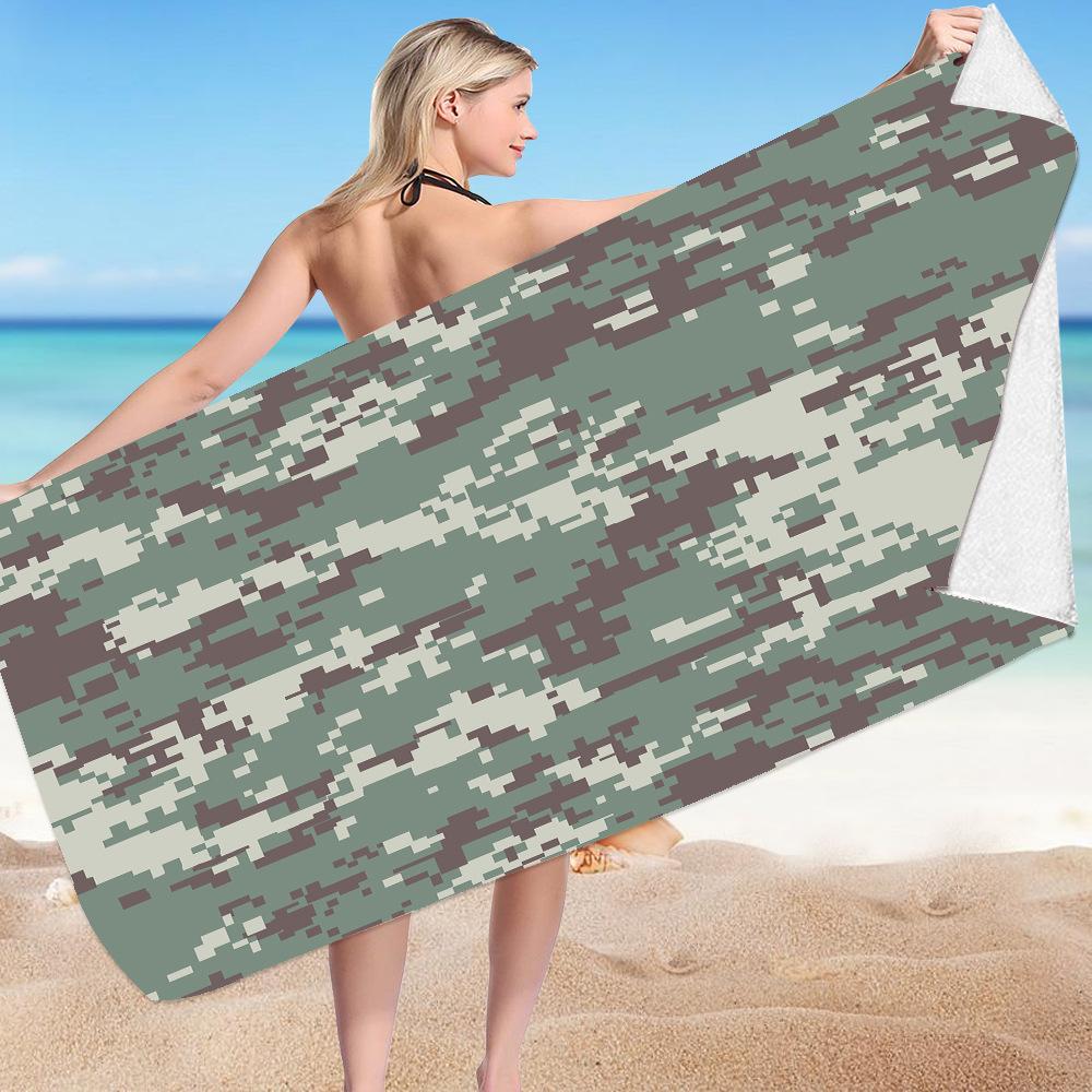 Gestreifter Camouflage Digitaldruck Polyester Superfeine Faser Doppelseitiger Fleece Strandurlaub Badetuch, Strandtuch