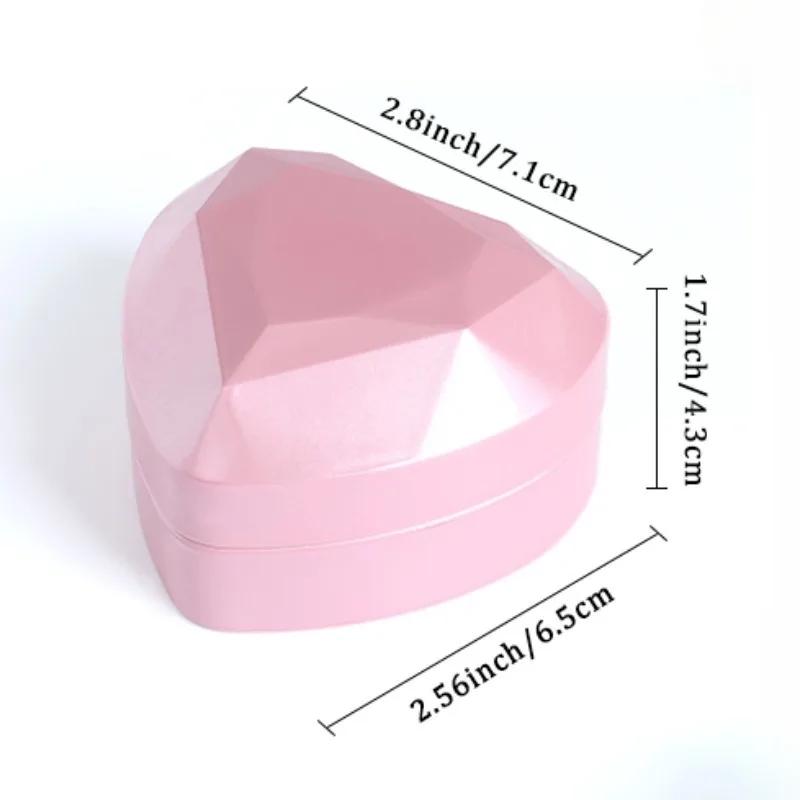 Heart LED Light Ring Box, Velvet Jewelry Display Gift Storage Case Wedding Engagement Proposal Anniversary Boxes