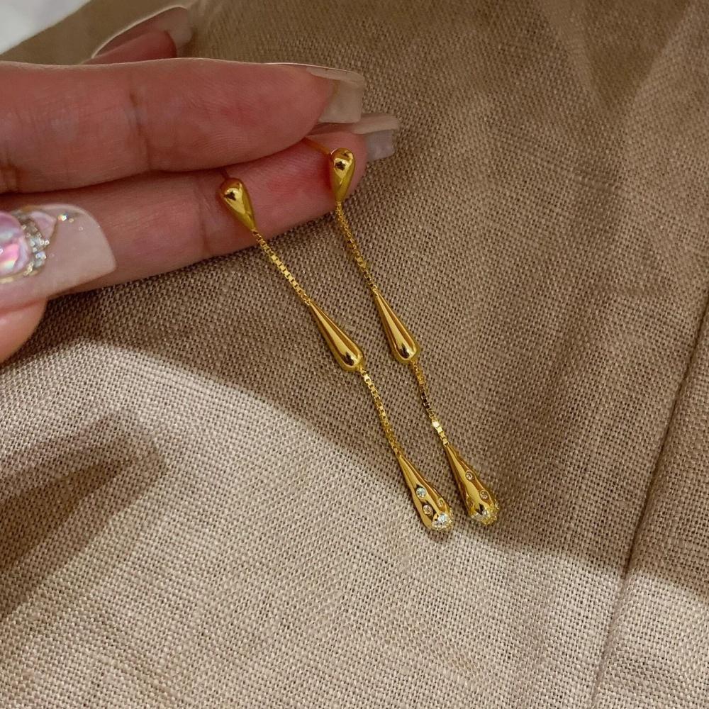 18K Edelstahl Vergoldet Wassertropfen Quaste Zirkon Ohrringe Mode Exquisit Wasserdicht Ohrringe Schmuck Geschenk für Frauen