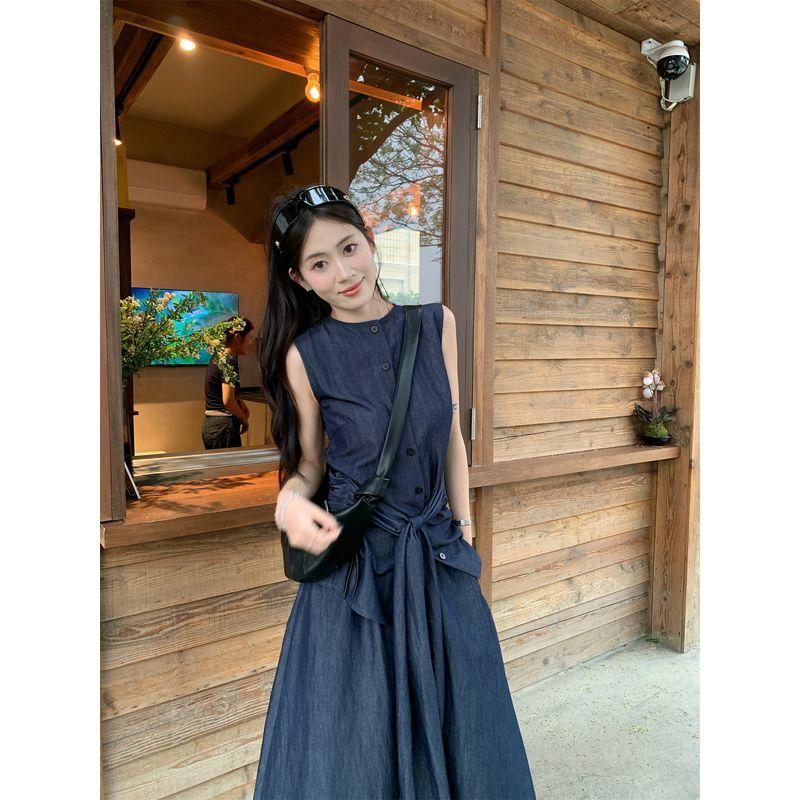 Fancy Suit Niche Style Lace-up Vest Tops Women's Summer High Waist A- line Skirt Old Money Style Two-piece Set