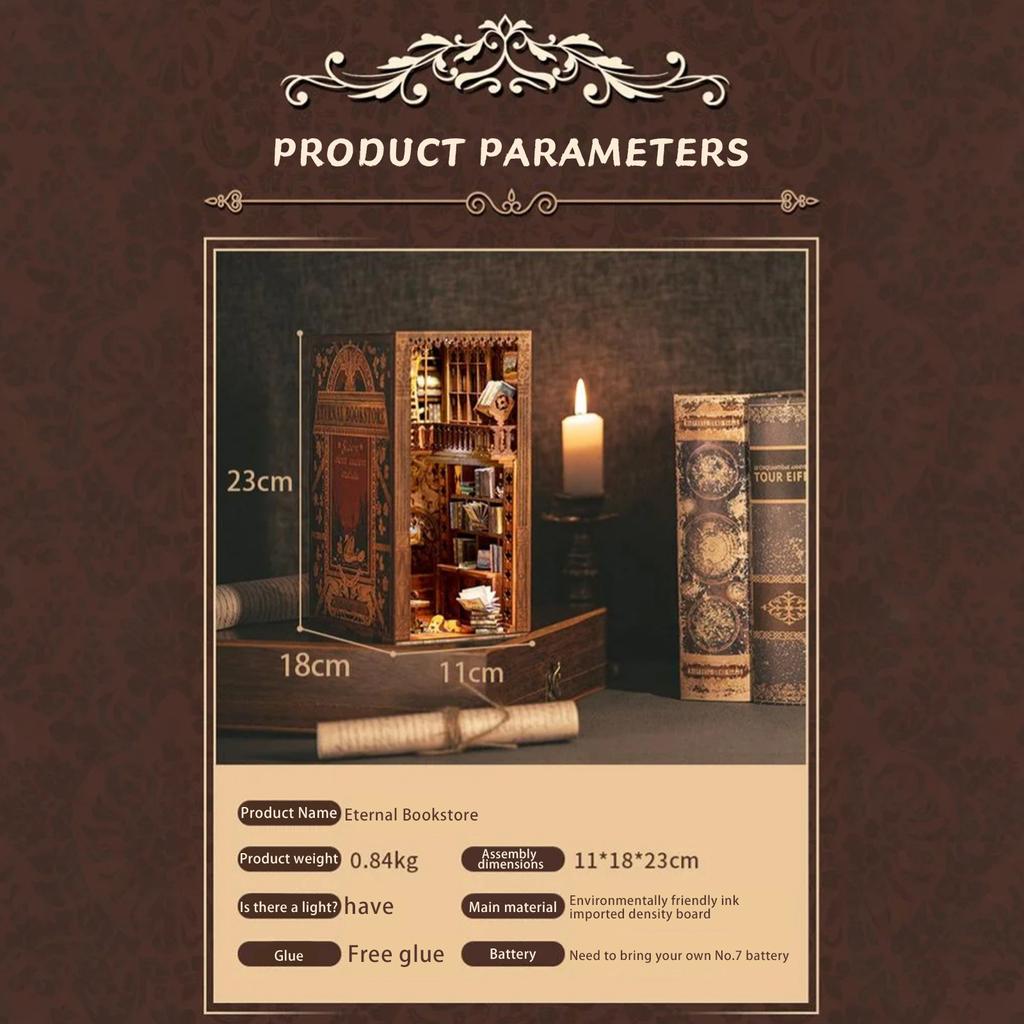 Book Set - DIY Miniature House Dollhouse Kit For Adults And Teens, Small House Bookshelf Decoration 3D Wooden Contains 30ml Glue