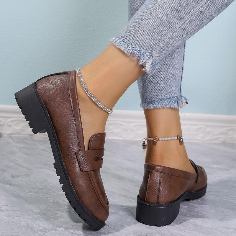 Thick-soled Small Leather Shoes for Women, New Spring and Autumn Style Chunk-heeled Single Shoes, Thick-soled Large-size Versatile Loafers