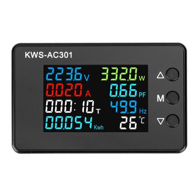 DROK AC 8-in-1 LCD Monitoring Meter 50-300V 20A Voltage Current Power Factor Frequency Power Energy Clock Temperature Monitor Ammeter Voltmeter Multim