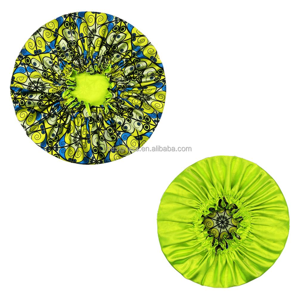 Hot Sale Reversible Double Layer Silk Print Shower Cap Popular Sleep Cap Designer Elastic Satin Hair Bonnet for Women (as the picture,Adult)
