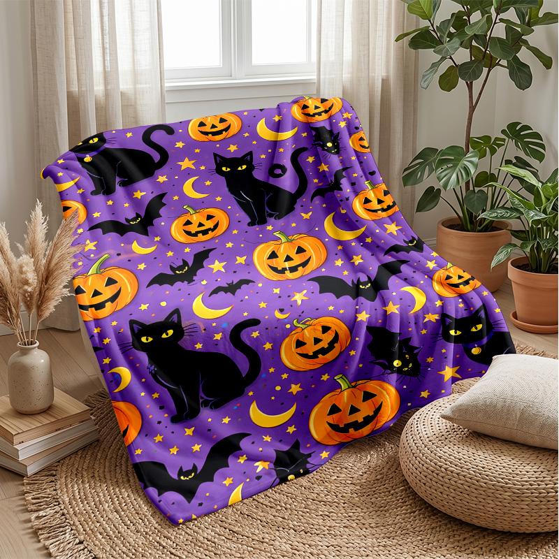 Halloween Black Cats Pattern Theme blanket Lightweight Warm Flannel Blanket Decorative Throw Blanket for Home Decoration