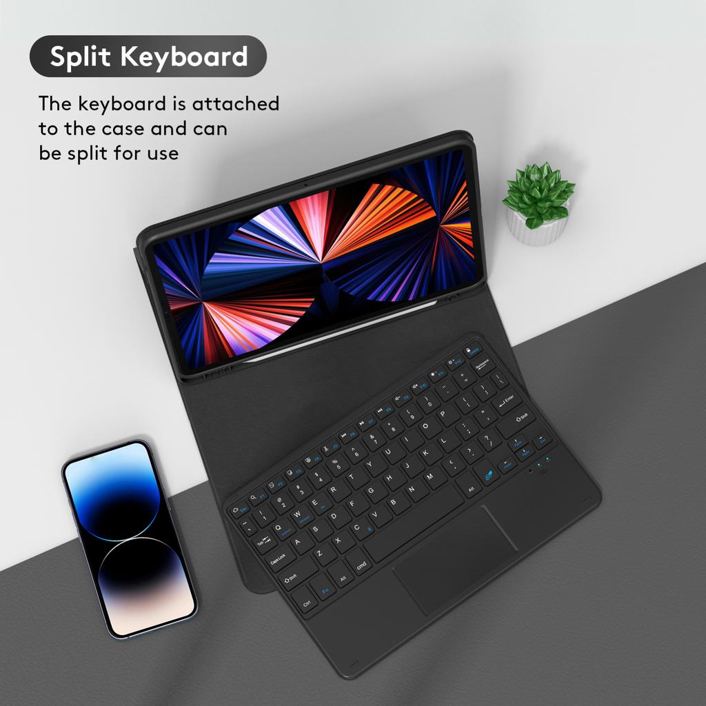 Wireless BT Keyboard USB Keypad with PU Leather Protecting Case for Tablet Compatible with AIr3 10.5in Pro