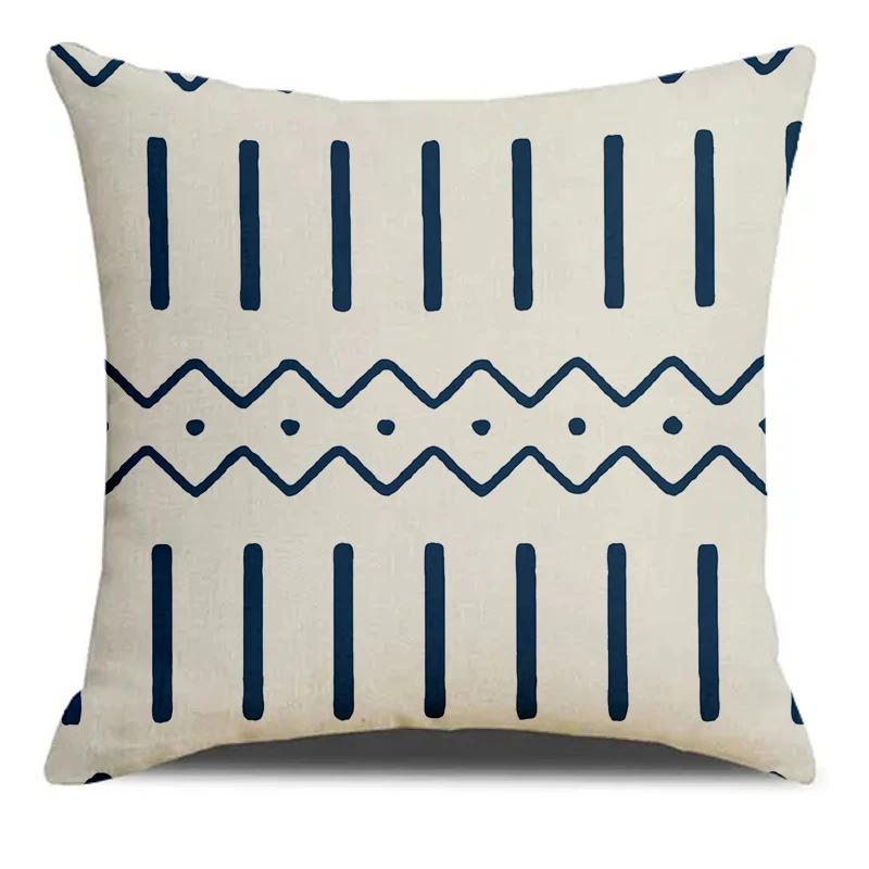 Ins Styl Modrý Listový Vzor Tištěný Čtvercový Povlak na Polštář Měkká Směs Povlak na Polštář Polštářnice Obývací Pokoj Domácí Dekorace