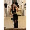 Elegant Lace See-through Halter Dress Lace Stitching Sling Dress