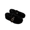 French evening wind belt buckle Mao Mao shoes women's 2025 new versatile and comfortable one-pedal flat-soled Doudou cotton shoes