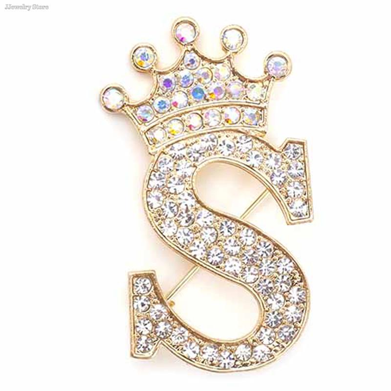 New 26 Letters A-Z Brooch Rhinestones Crystal Gold Color English Alphabet Metal Pins Cute Jewelry Accessories Christmas Gift