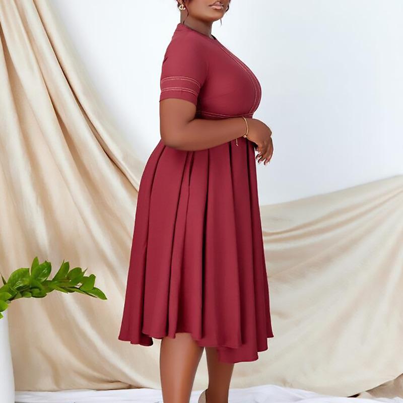 Summer Temperament Elegant Splicing Pleated Short-sleeved Characters Large Size Women's African Dress