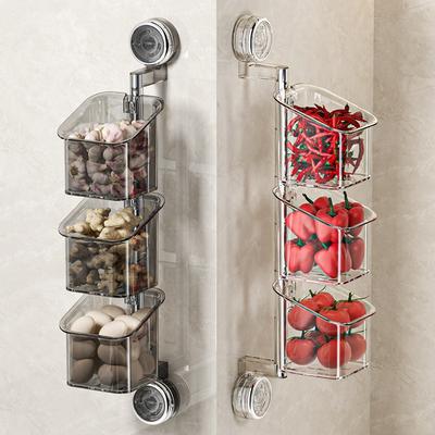 Rotating Storage Box, Suction Cup Kitchen Rack, Hanging Suction Cup Storage Box, Ginger and Garlic Hanging Basket, Seasoning Bottle and Can Rack
