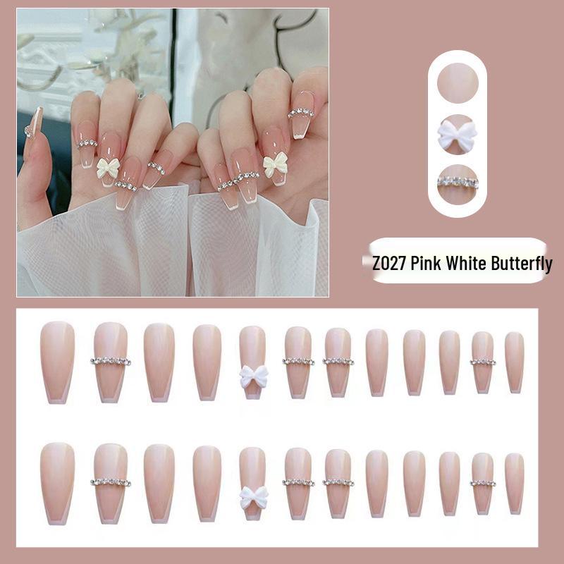 

Butterfly French Chain Wearable Nail Art - Medium-Long Removable False Nails