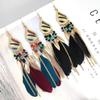 Bohemian Retro Tassel Water Drop Feather Earrings In Ethnic Style