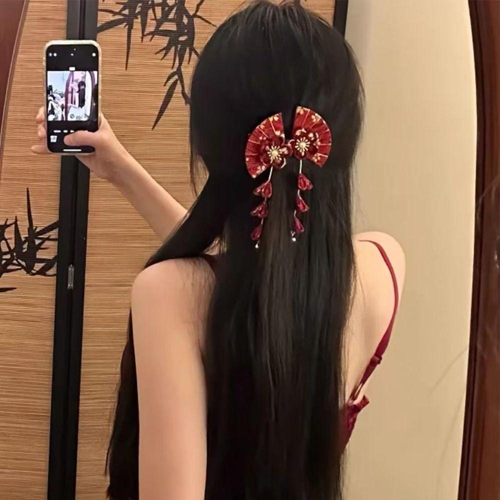 Sakura Kimono Sakura Hairpin Flower Hanfu Fan Hair Clip Cute Tassel Fan Hair Clip Girls