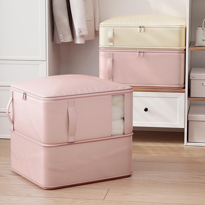 Cotton Duvet Storage Bag With Silk Satin Fabric For Home Bedroom Organizer