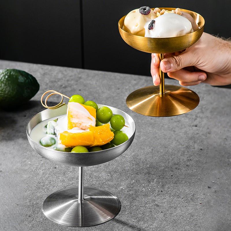 150/200ML Ice Cream Cups Salad Bowl Stainless Steel Bowl Dessert Fruit Plate Snack Dish Bar Wine Glasses Pudding Dish Tableware