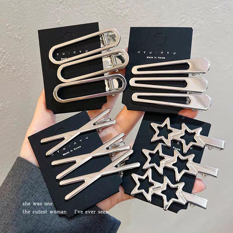 Silver Hollow Metal Hairpin for Women - Duckbill Clip for Forehead & Side Bangs