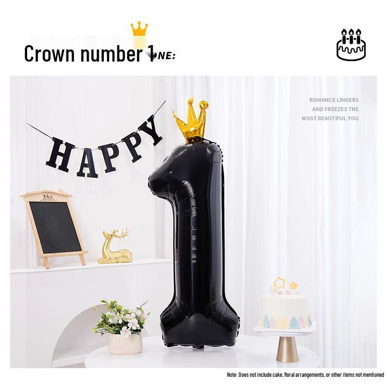 40-Inch Black Crown Number Balloons - Birthday Photo Props & Party Decor
