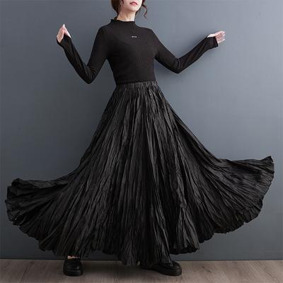 Oversized Autumn Long Skirt Women Loose Ruffle Pleated Ladies Skirts High Waist Casual A-Line Woman Skirt
