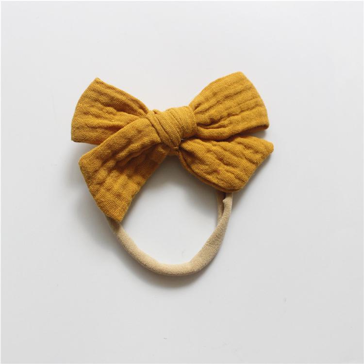 Gauze Bamboo Knotted Bowknot Baby Headbands Plain Color Cotton Muslin Newborn Hair Bows