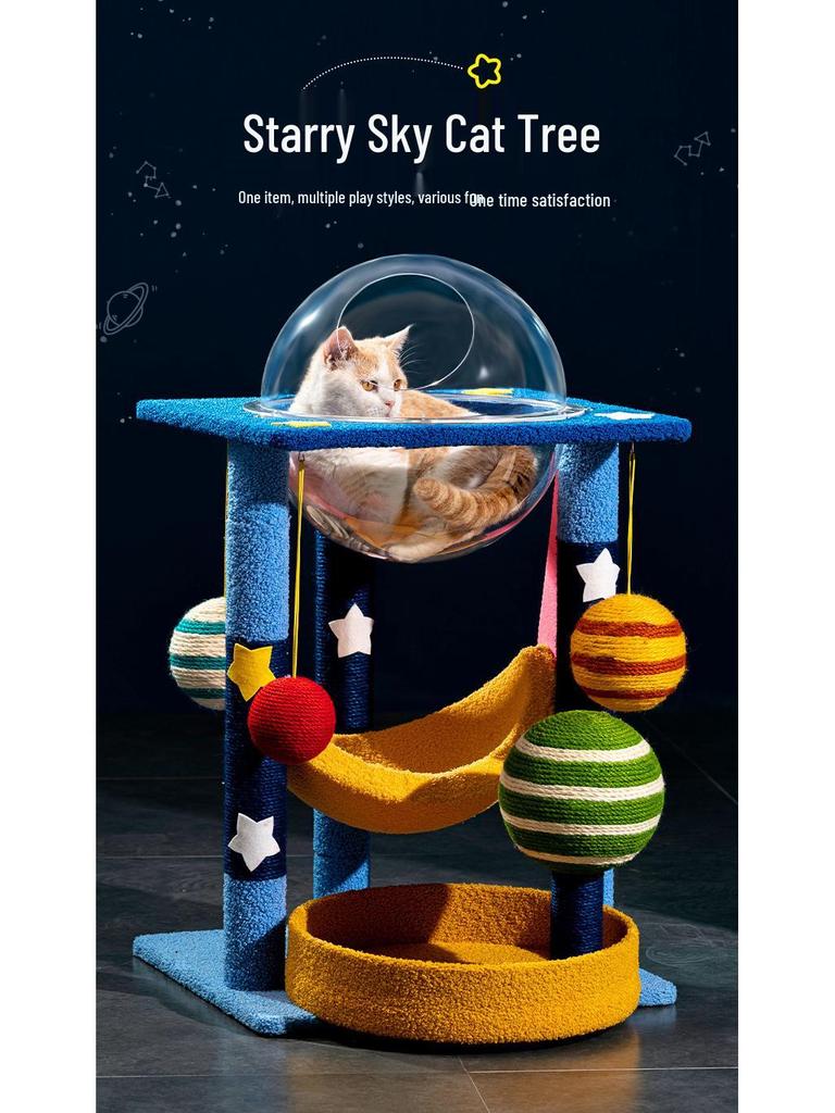 Starry Sky Cat Climbing Frame with Sisal Scratching Post and Space Capsule Bed.