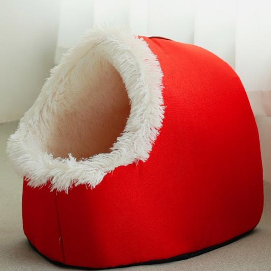 Warm Cat Cave Bed Cozy Pet Calming Nest Plush Hooded Cat Bed Fluffy Winter