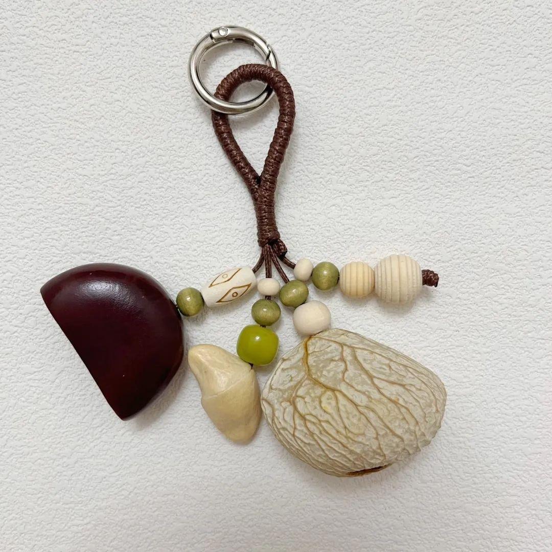Bohemian Natural Seed & Shell Keychain Set, Handmade Boho Tassel & Bell Charm,Boho Natural Seed Keychain, Rustic Bell Charm
