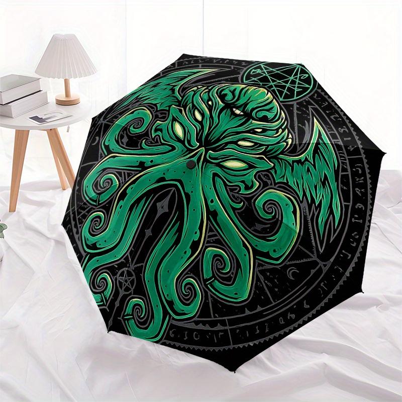 Grüner Cthulhu Mythos - Mystischer Oktopus Regenschirm, Tragbarer 3-fach Regenschirm für Damen & Herren, Weihnachtsgeschenk ES328