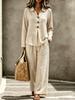 1116 Europäische und amerikanische Damen neue Mode lässig Knopf Polokragen Langarm Hose zweiteiliges Set