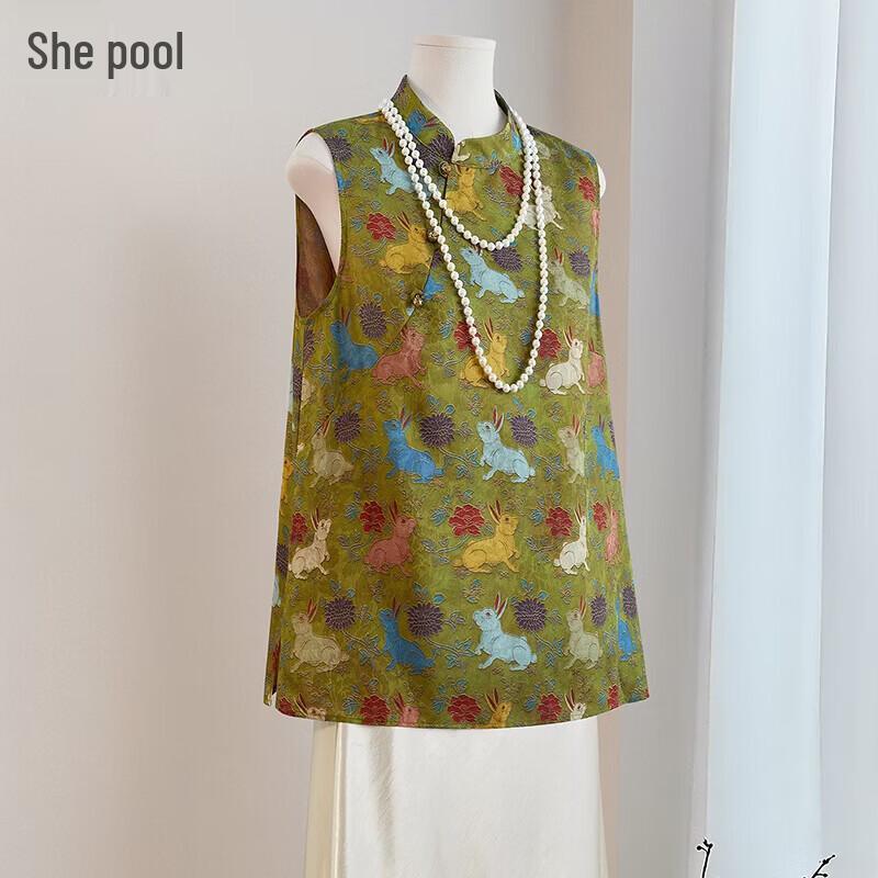 Shechi New Chinese Style Jacquard Sleeveless Vest S зелёный