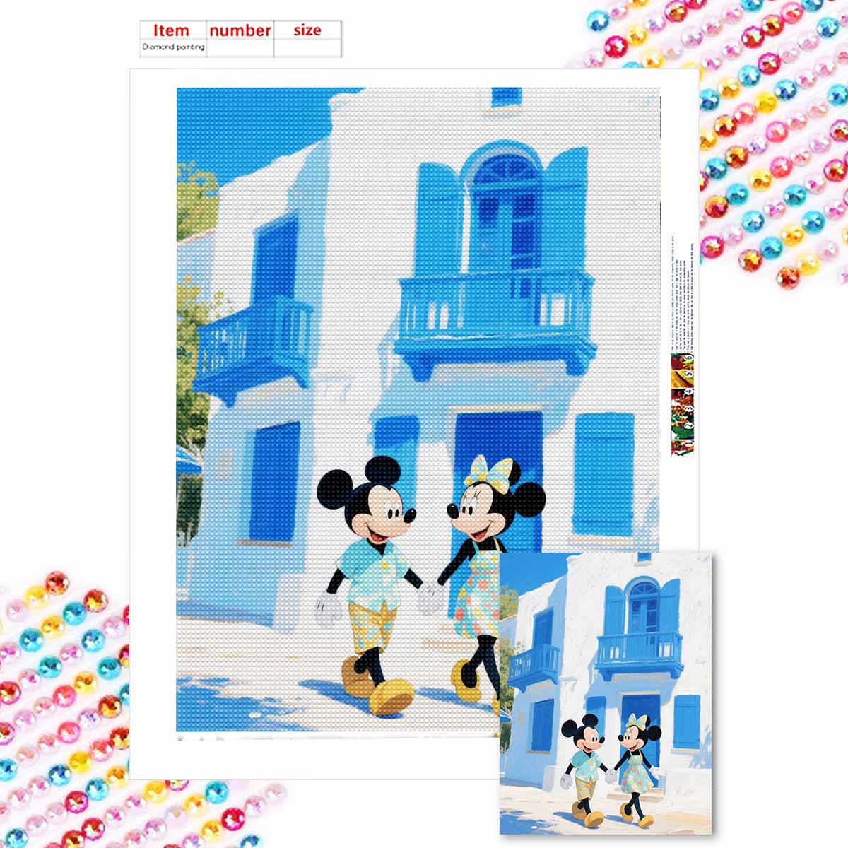 

Алмазная мозаика Красочная алмазная живопись Микки и Минни Полная круглая вышивка Мультяшные креативные хобби Декор для стен Round 20x30cm