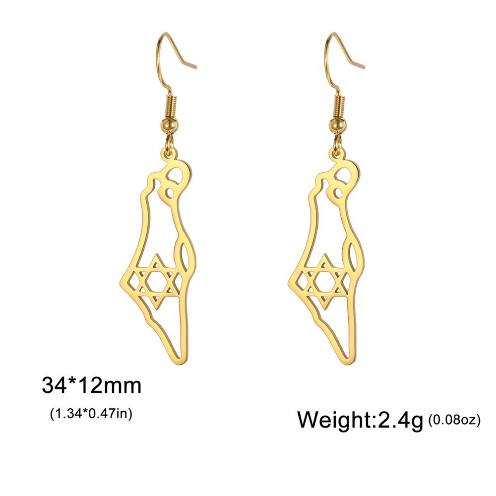 My Shape Star of David Israel Map Drop Earrings for Women Stainless Steel Hollow Map Dangle Earrings Je Jewelry Wholesale