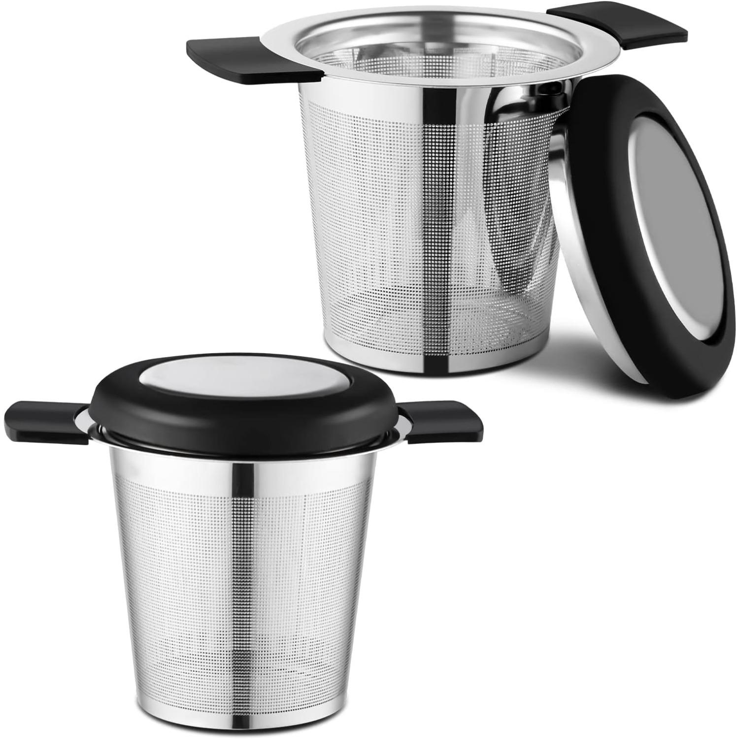 2 Pack Tea Strainers for Loose Tea Stainless Steel Fine Mesh Steeper & Infuser with Large Capacity Tea Diffuser Basket and Lid Fits for Cup чёрный