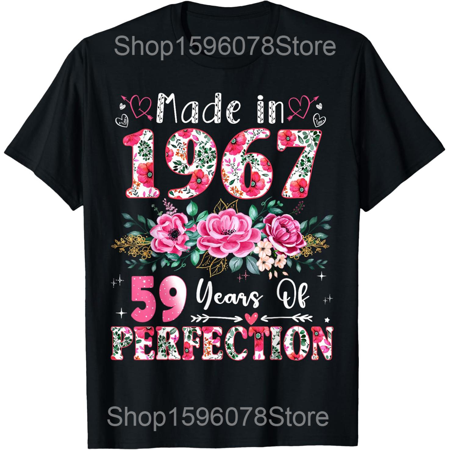 59 Year Old Made in 1967 Floral 59th Birthday Vintage 1967 Fashion T Shirts Cotton Short Sleeve Oversized Loose Tshirt Tops S