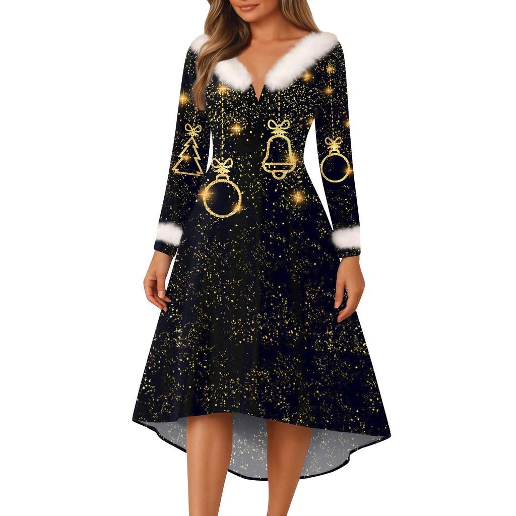 Sukienki na imprezę świąteczną z nadrukiem dla kobiet Vintage sukienka midi na Boże Narodzenie Sukienki codzienne Sukienka koktajlowa Sukienki na imprezę świąteczną