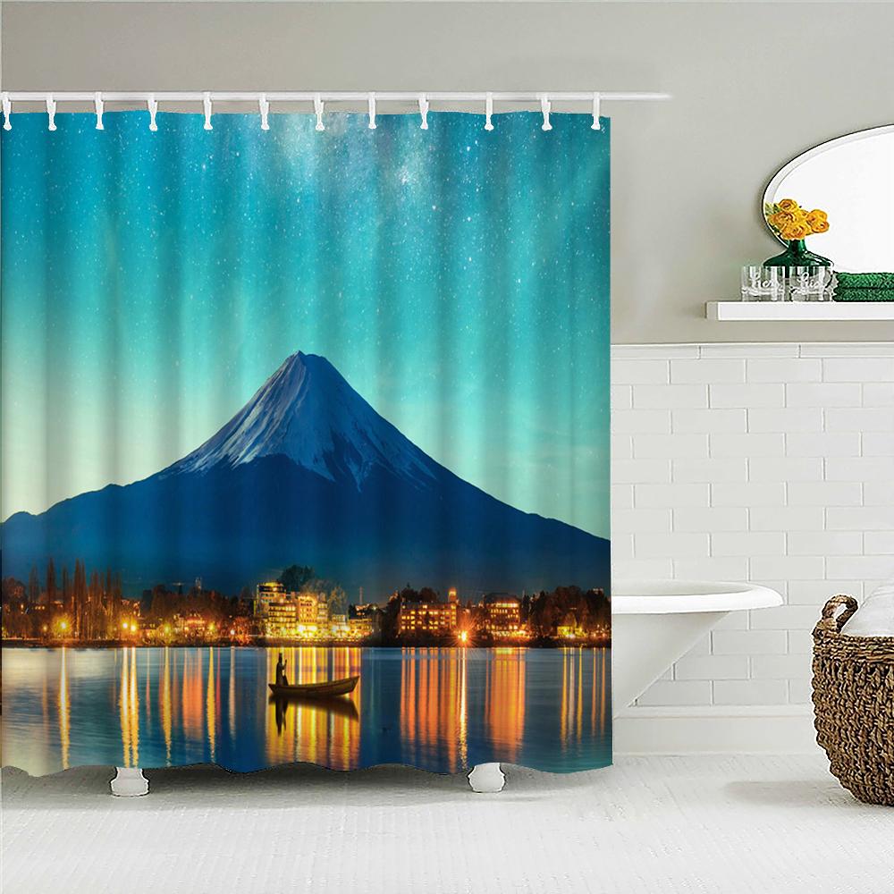 

Japanese-Style Shower Curtain 3D Ink Painting Bathroom Curtain Waterproof With Hooks 180*240Cm Shower Curtain Polyester Fabric W60H190(CM)-1 Pcs