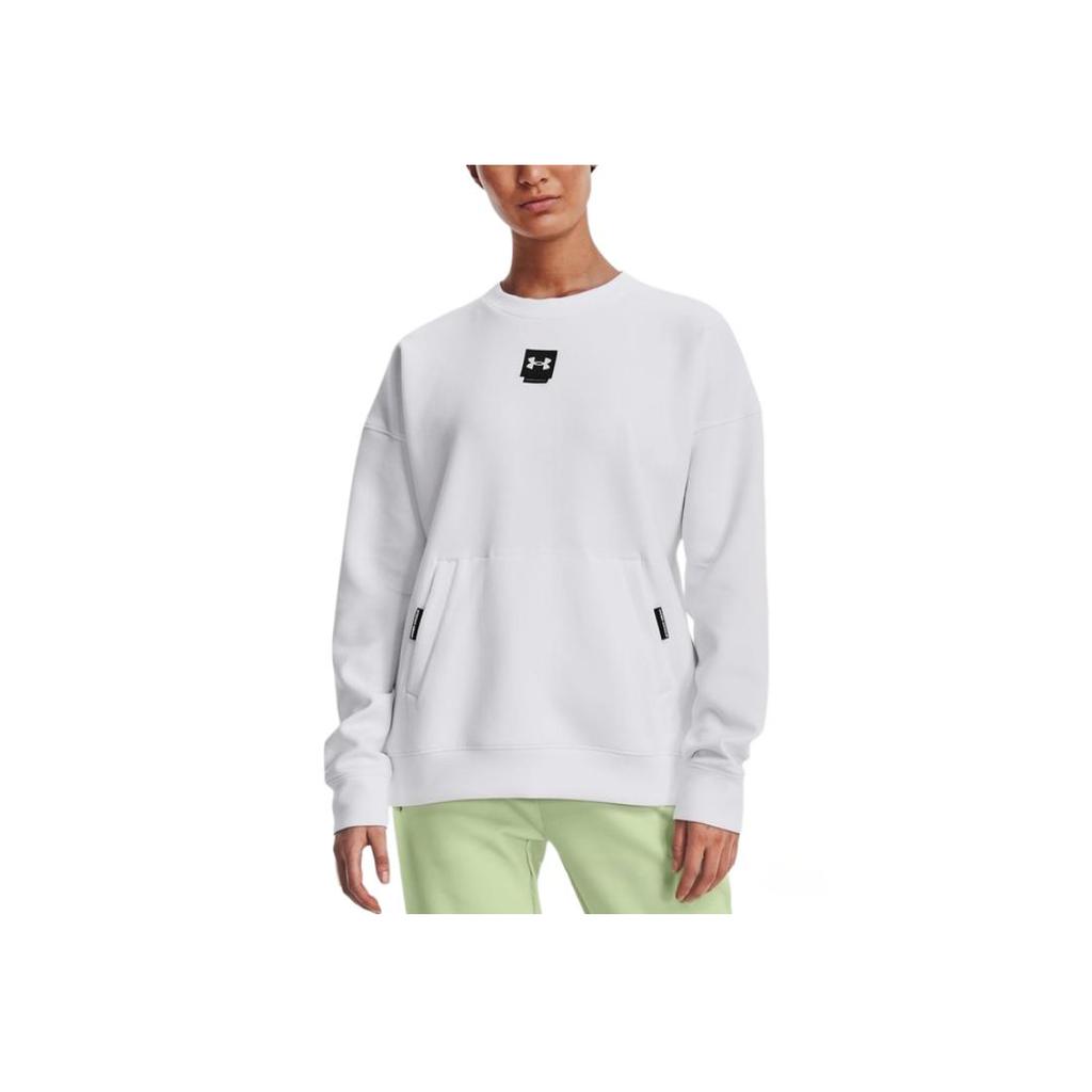 Under Armour Summit Solid Logo Print Crew Neck Long Sleeve Sweatshirt Women Sweatshirt White 1374118-100