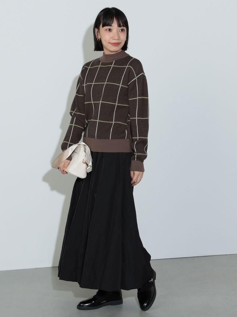 Strickpullover mit hohem Kragen und Karomuster, BEIGE, Einheitsgröße [Beams Heart], L/S, Damen