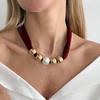 Leopard Print Scarf Choker, Fabric Necklace with Faux Pearl Metallic Beads, Adjustable Velvet Choker Fashion Jewelry for Women Daily Wear Party