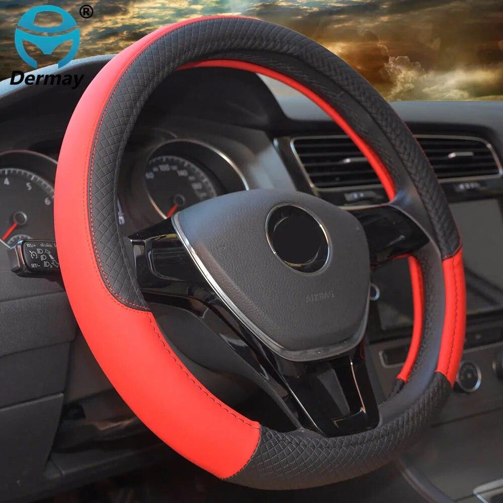 DERMAY 7Colors 39/40CM Car Steering Wheel Cover PU Leather Size L for Outer Diameter Of Steering Wheel 39-40cm Free Shipping