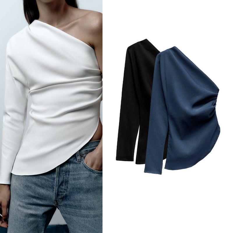 New One-Shoulder Niche Asymmetric Top Pleated Decoration