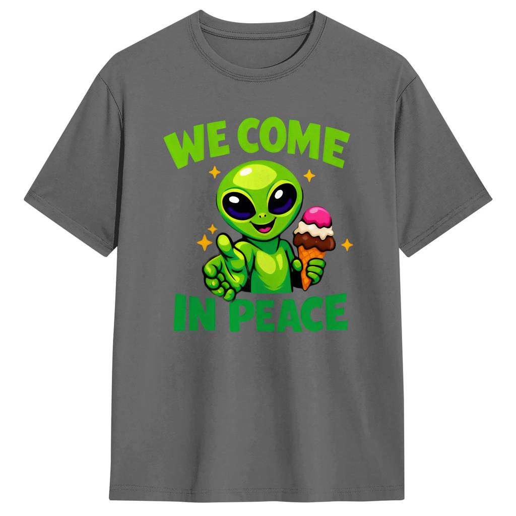Unisexs TShirts UFO We Come in Space Alien Novelty Cotton Tee Shirt Short Sleeve T Shirts Crew Neck Clothes Original