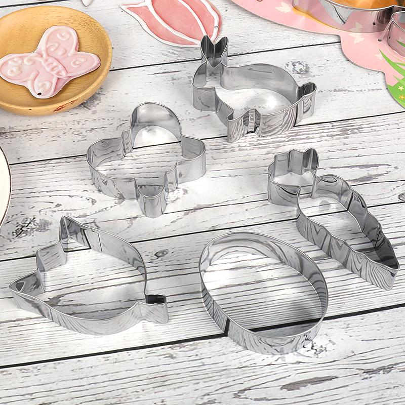 4/6Pcs Easter Rabbit Eggs Cookie Cutter Set Stainless Steel Carrot Biscuit Fondant Mold Easter Birthday Party Cake Decoration