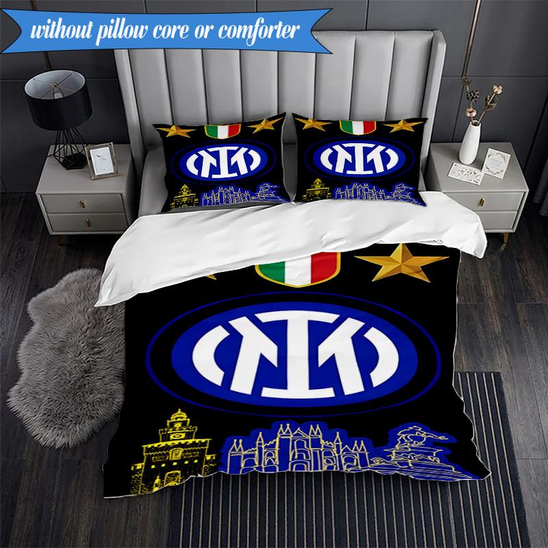 3 PEZZI F.C. Set Biancheria da Letto Morbido Stampato Internazionale Milano, Include 1 Federa per Piumone e 2 Federe per Cuscino, Perfetto per Camera da Letto, Dormitorio, Regalo per Fan