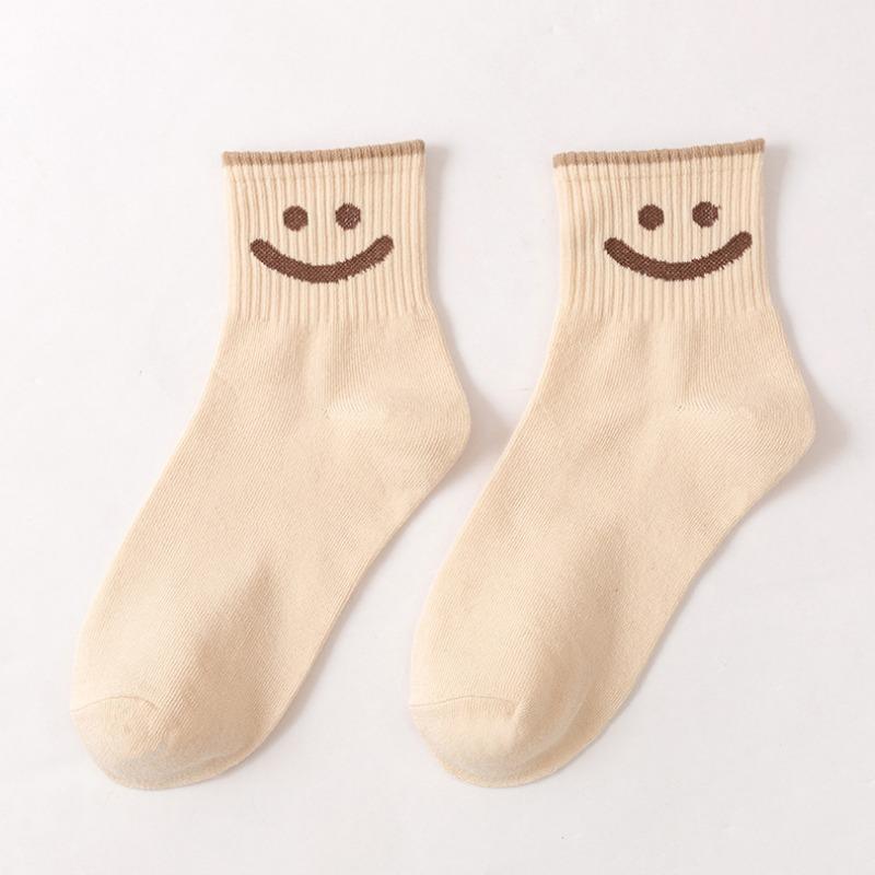 Women's Mid-calf Socks for Autumn and Winter, Cute Smiling Long Calf Socks