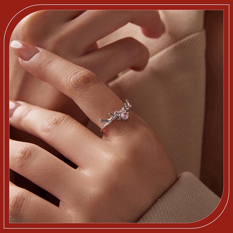 Yinziyun Original Elk Bow Open Ring - S925 Sterling Silver Christmas Lucky Jewelry
